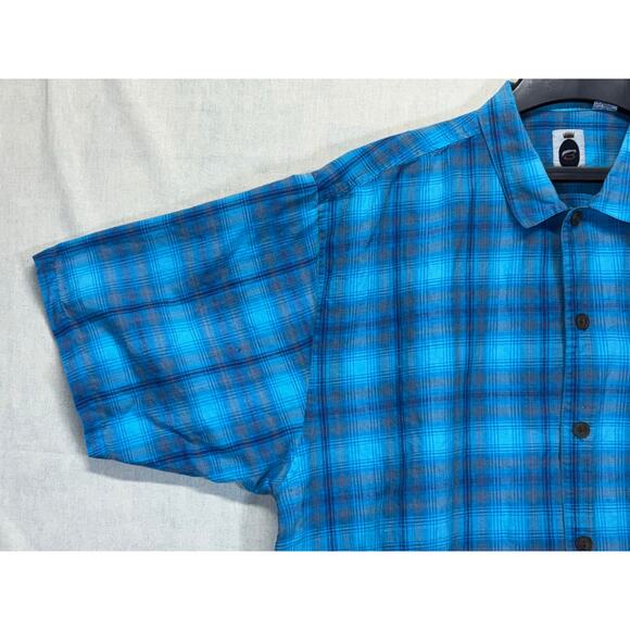 Bugle Boy XL Blue Plaid Short Sleeve Button Up Shirt Ramie Cotton Blend - Picture 8 of 13
